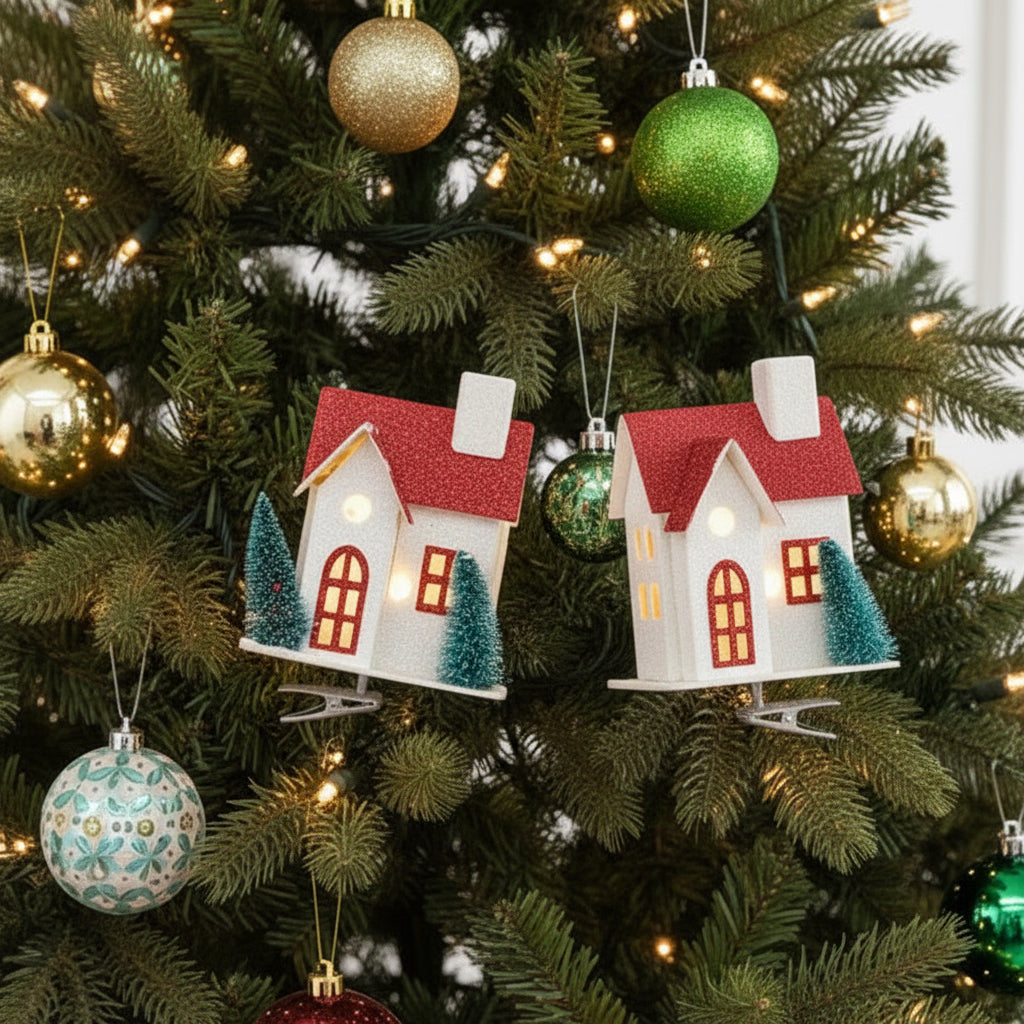 27883 - Set of Two White Clip On Lighted House 4" |TBD |