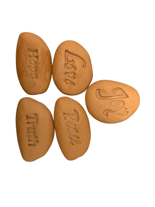 602 - 3-Inch Set of 5 Encouragement Stones – Handmade Clay |2-24|