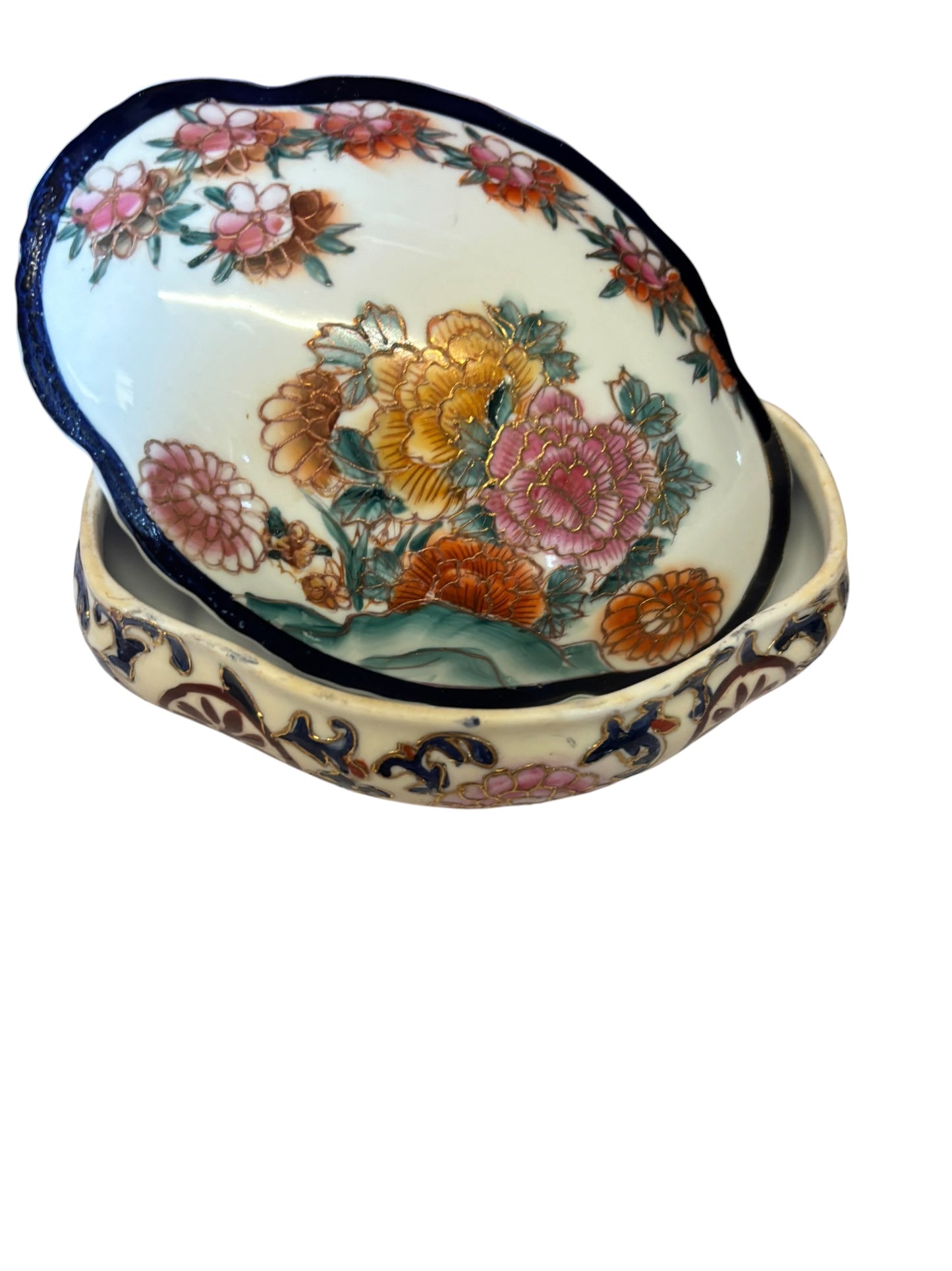 12637 - Vintage - 6" Satsuma Oval Trinket Box |F-15|
