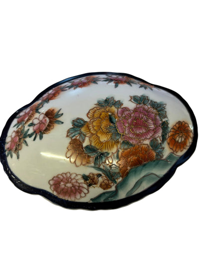 12637 - Vintage - 6" Satsuma Oval Trinket Box |F-15|