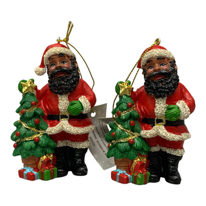 48356 - Charming Black Santas With Tree and Presents 3.5" Set of Two |TBD|
