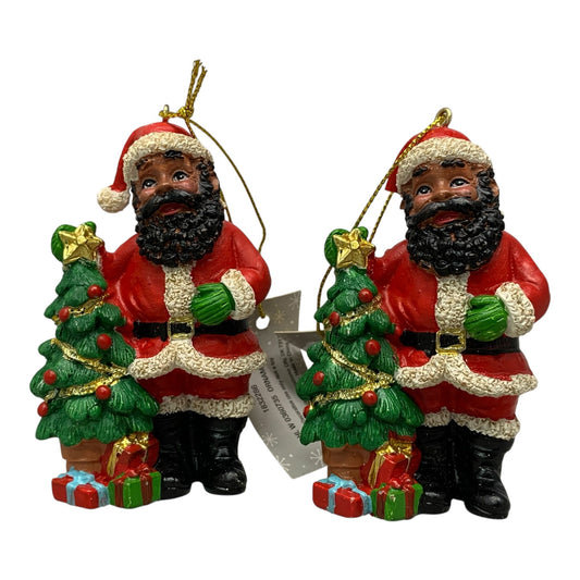 48356 - Charming Black Santas With Tree and Presents 3.5" Set of Two |TBD|