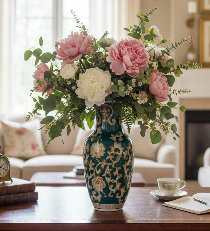 11748 - 10" Aqua Green Floral Vase |19-24|