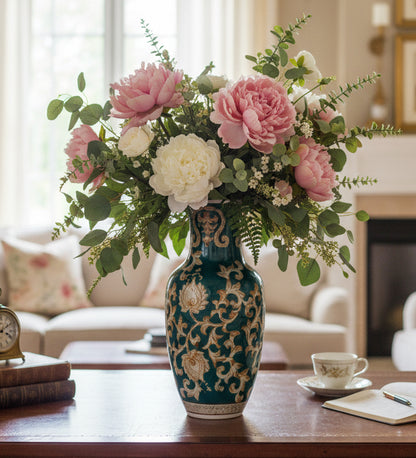 11748 - 10" Aqua Green Floral Vase |19-24|