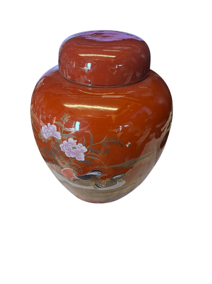 17995 - X Large Ceramic 11" Brown Ginger Jar with Mandarin Ducks |F-29|Store|