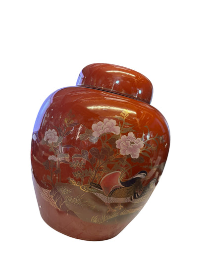 17995 - X Large Ceramic 11" Brown Ginger Jar with Mandarin Ducks |F-29|Store|
