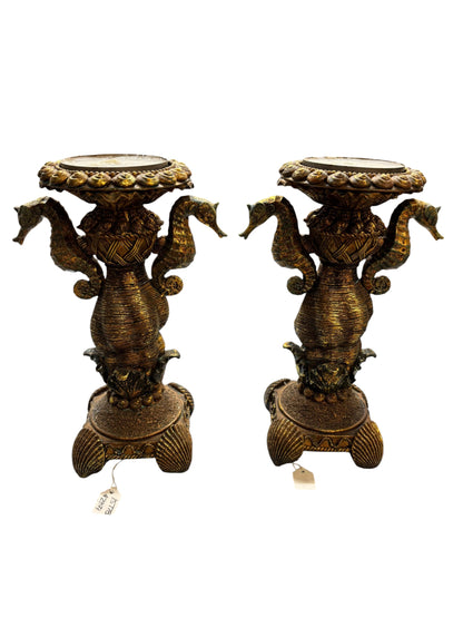 15778 - 10" Pair Neptune SEAHORSE Candle Holders - [BH- C/ FR-1 in store 9]