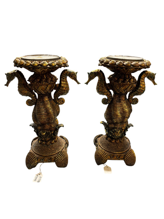 15778 - 10" Pair Neptune SEAHORSE Candle Holders - [BH- C/ FR-1 in store 9]