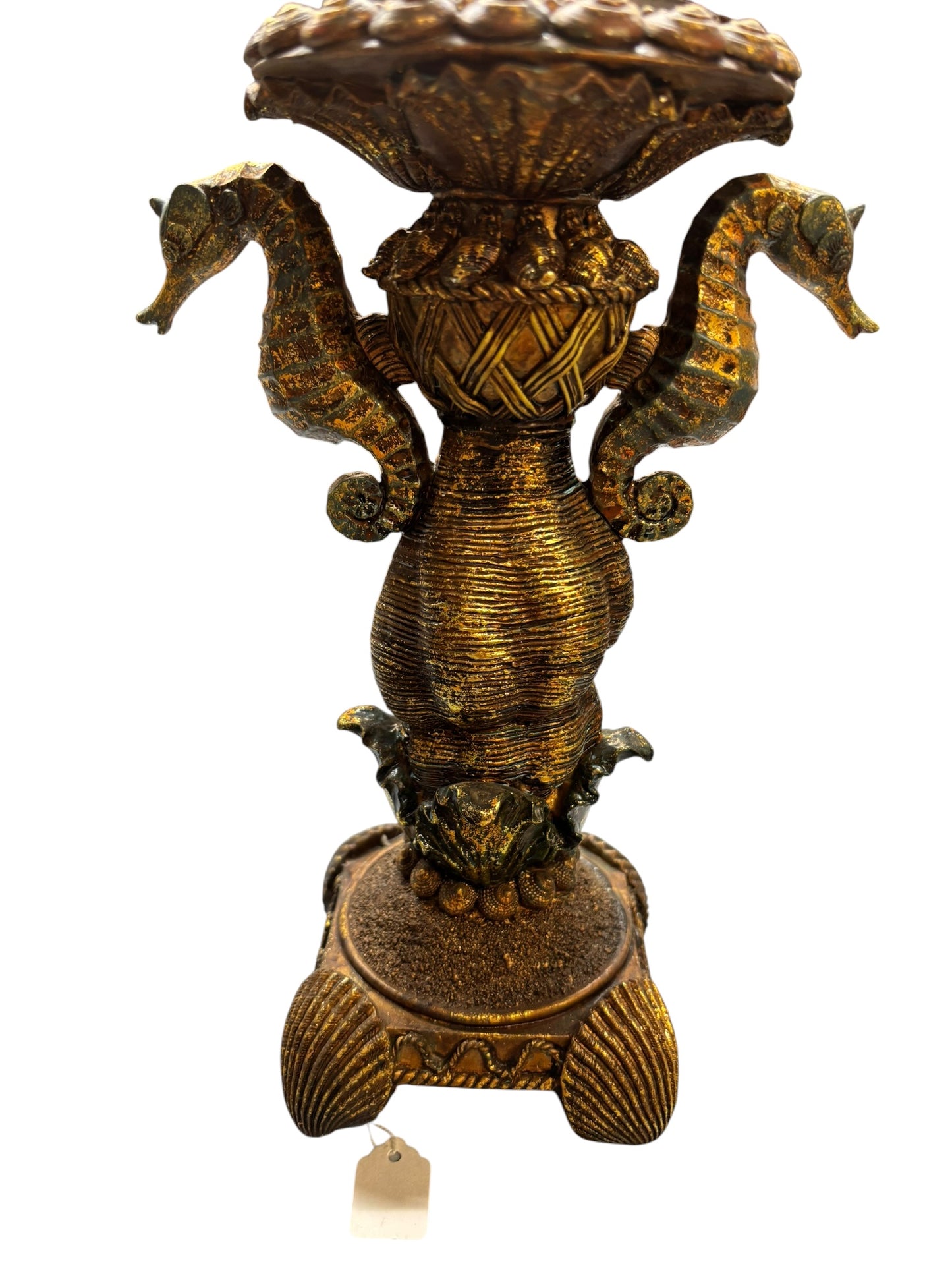 15778 - 10" Pair Neptune SEAHORSE Candle Holders - [BH- C/ FR-1 in store 9]