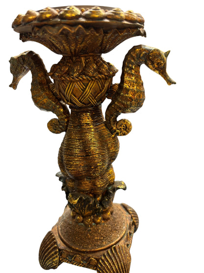 15778 - 10" Pair Neptune SEAHORSE Candle Holders - [BH- C/ FR-1 in store 9]