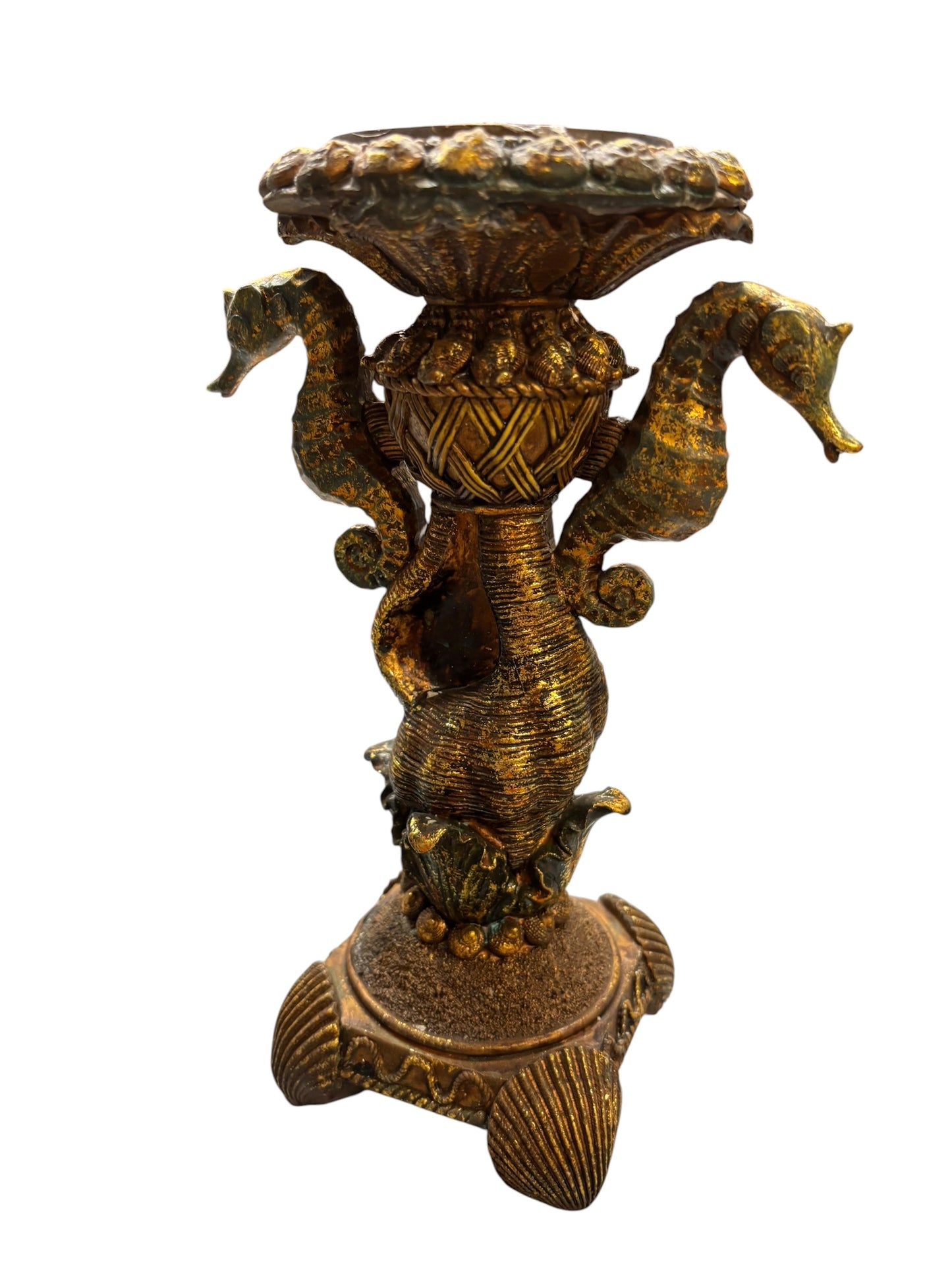 15778 - 10" Pair Neptune SEAHORSE Candle Holders - [BH- C/ FR-1 in store 9]