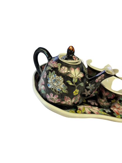 20312 - Black 5 Pc Tea Set W Tray Kids 7" |A-11|