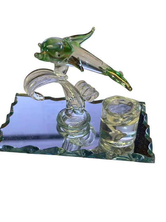 13767 - Buy One Get One Free Green Glass Dolphin 5" |F-17|