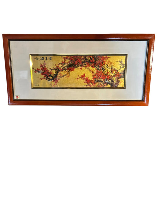 7429 - 8x18" 22k Gold Branch CHERRY BLOSSOM FRAMED PICTURE |TBD|