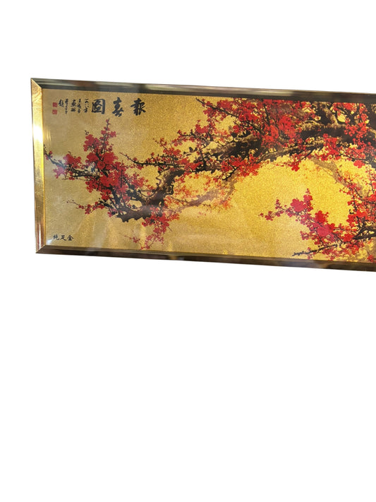 7429 - 8x18" 22k Gold Branch CHERRY BLOSSOM FRAMED PICTURE |TBD|
