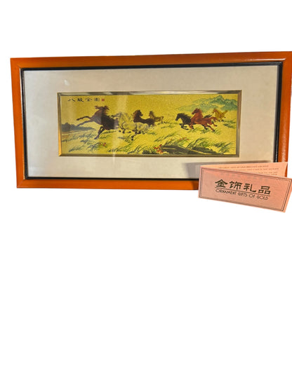 10981 - VINTAGE 8x18" 22K GOLD RACING HORSED FRAMED PRINT |TBD|