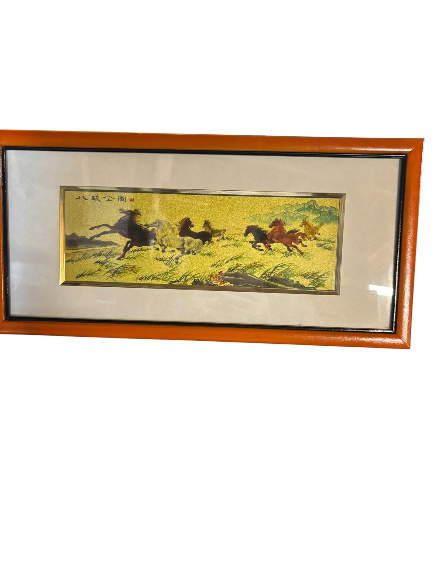 10981 - VINTAGE 8x18" 22K GOLD RACING HORSED FRAMED PRINT |TBD|