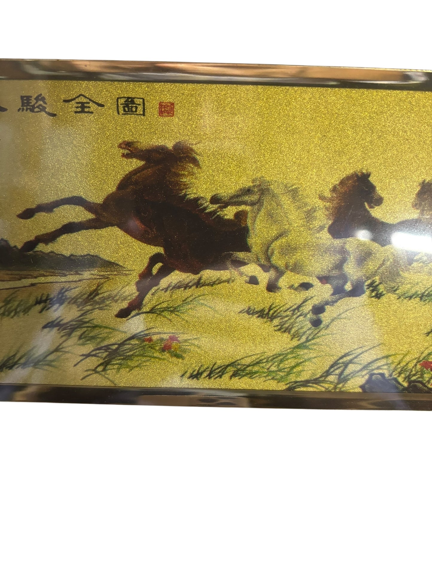 10981 - VINTAGE 8x18" 22K GOLD RACING HORSED FRAMED PRINT |TBD|