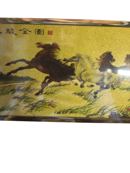 10981 - VINTAGE 8x18" 22K GOLD RACING HORSED FRAMED PRINT |TBD|