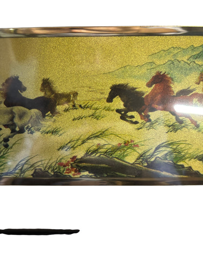 10981 - VINTAGE 8x18" 22K GOLD RACING HORSED FRAMED PRINT |TBD|