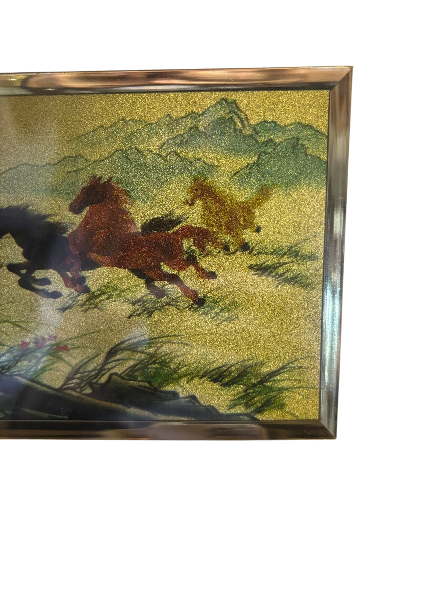 10981 - VINTAGE 8x18" 22K GOLD RACING HORSED FRAMED PRINT |TBD|