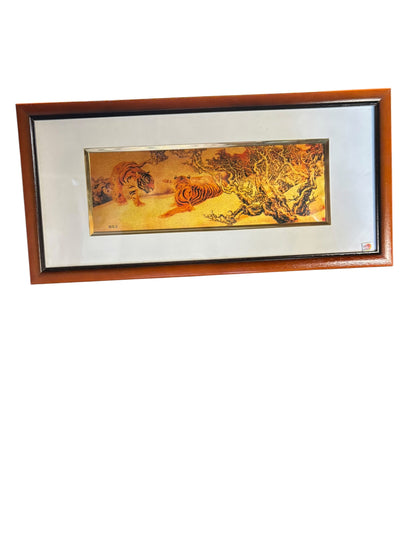 7040 - VINTAGE 8x18" 22K GOLD TIGER FRAMED PICTURE |TBD|