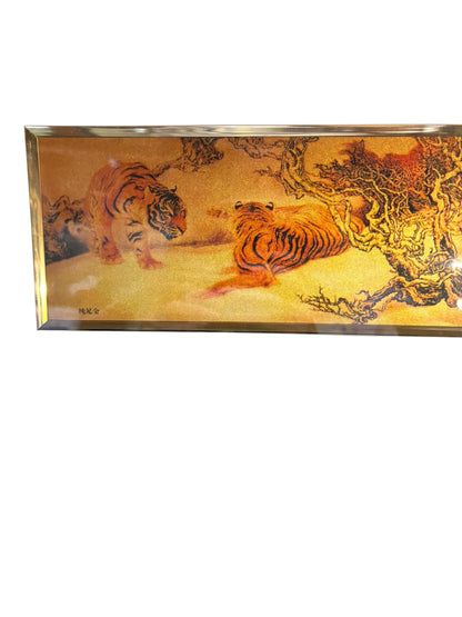 7040 - VINTAGE 8x18" 22K GOLD TIGER FRAMED PICTURE |TBD|