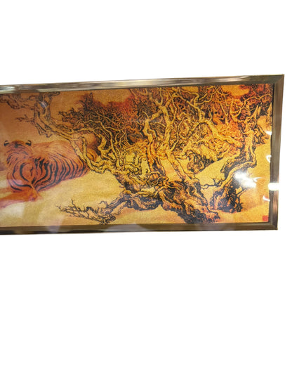 7040 - VINTAGE 8x18" 22K GOLD TIGER FRAMED PICTURE |TBD|