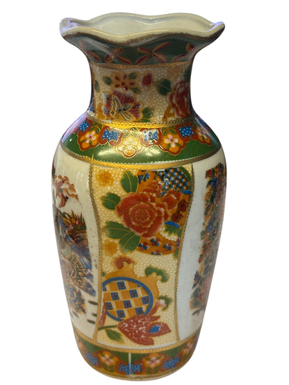42748 - 6" Vintage Satsuma Vase With Pheasants And Flowers |8-16|