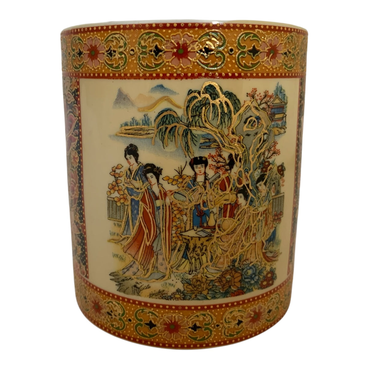 23591 -Japanese Satsuma 3.5" Small Brush bitong Pot with Ladies 5 Inches |15-29|