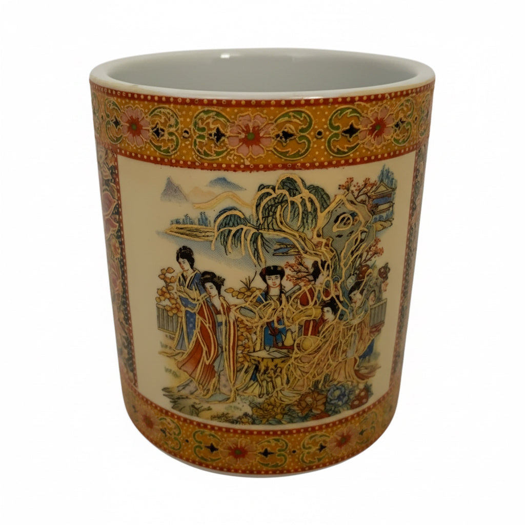 23591 -Japanese Satsuma 3.5" Small Brush bitong Pot with Ladies 5 Inches |15-29|