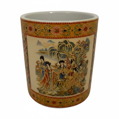 23591 -Japanese Satsuma 3.5" Small Brush bitong Pot with Ladies 5 Inches |15-29|