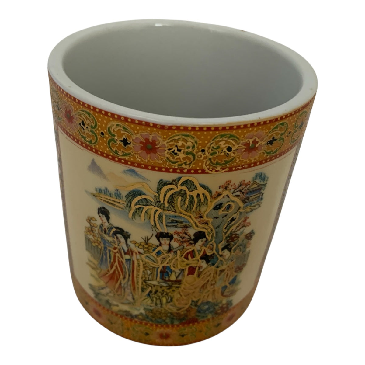 23591 -Japanese Satsuma 3.5" Small Brush bitong Pot with Ladies 5 Inches |15-29|