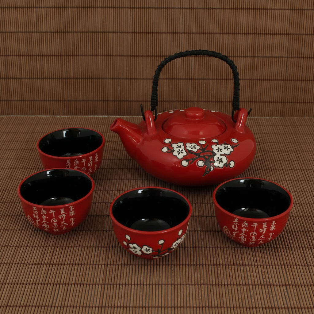 34977 - 6 Piece Full Size Cherry Blossom Red Tea Set 12" |13-27|