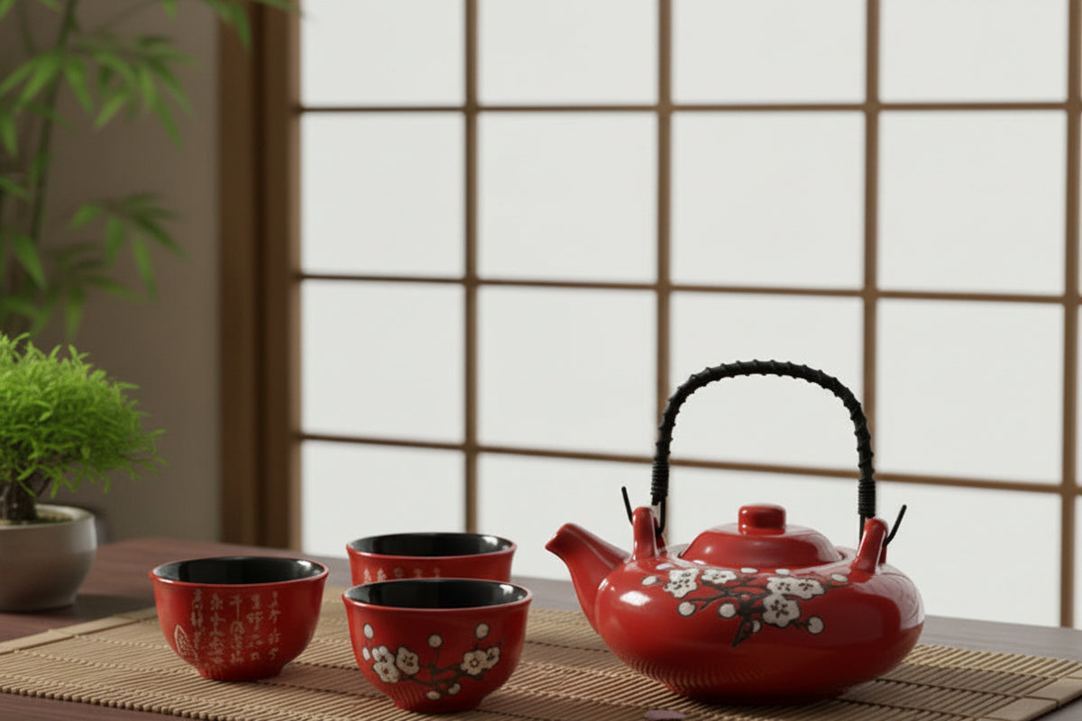 34977 - 6 Piece Full Size Cherry Blossom Red Tea Set 12" |13-27|