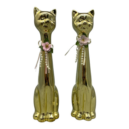 532 - (Set of 2) 10" Decorative Golden Cat Statues |Z-12|