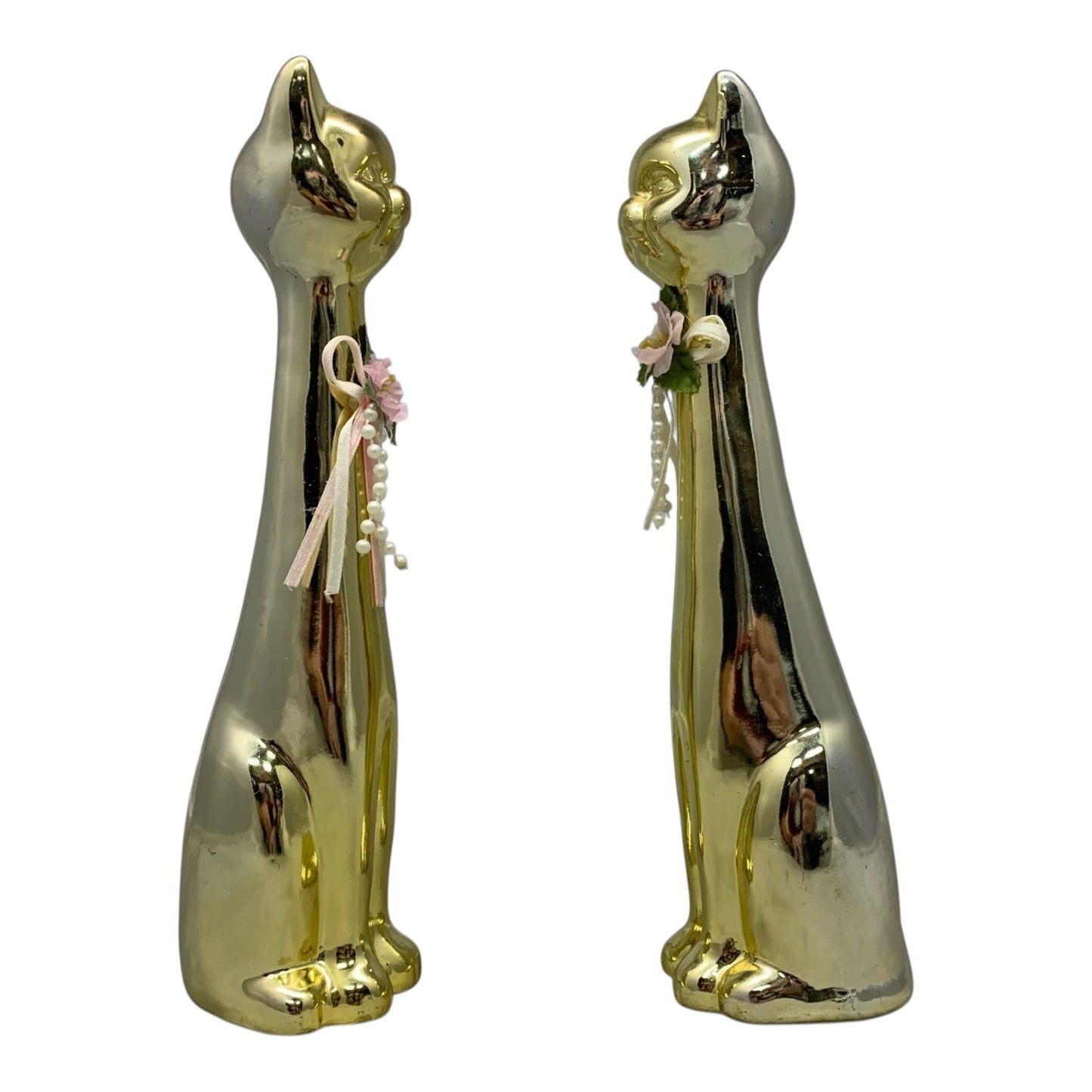 532 - (Set of 2) 10" Decorative Golden Cat Statues |Z-12|
