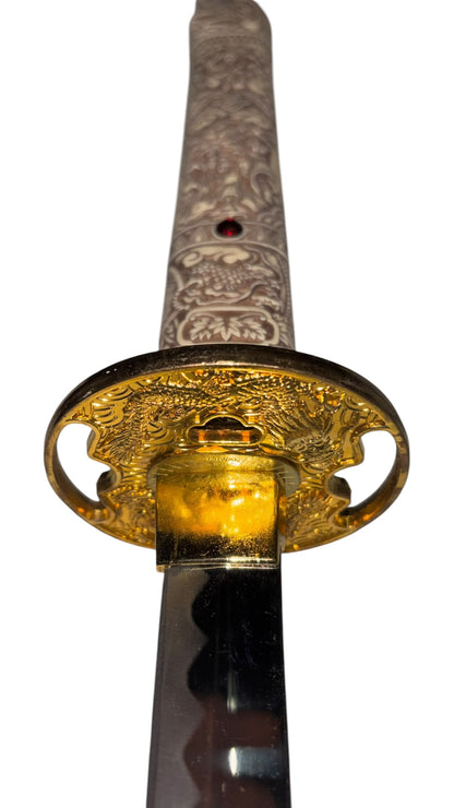 3984 - 46" Stainless Sword Faux Ivory Dragon BECOME A DRAGON SLAYER  - |215|