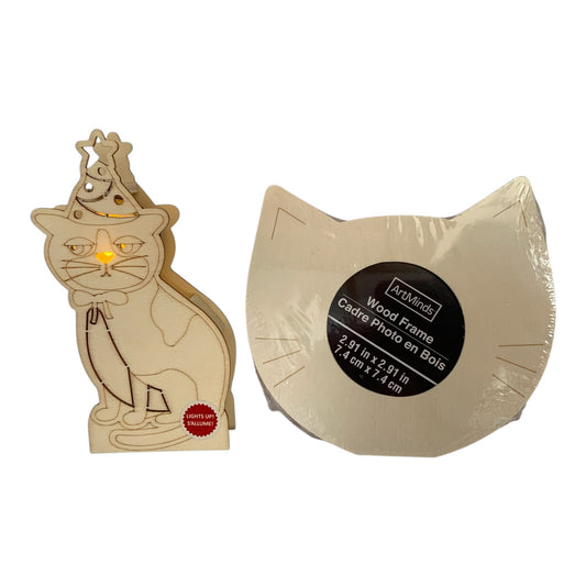 33786 - Crafty Cat Bundle: 6" DIY Wooden Photo Frame & Light-Up Party Cat |19-26|