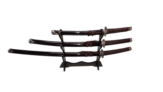 3538 - Sword Set 3pc Burgundy with Stand - |215|