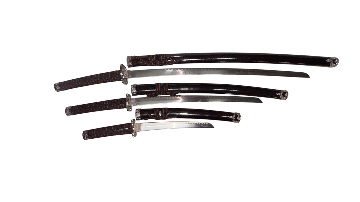 3538 - Sword Set 3pc Burgundy with Stand - |215|