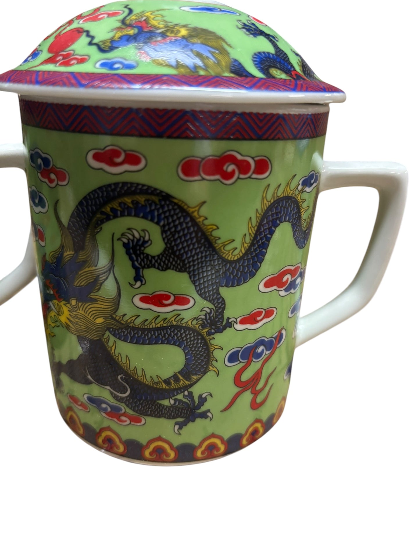 15685 - Set of Two Tea Mug Green w/ Blue Dragon |10-15| |Pod 3-27|