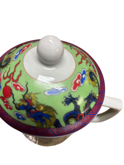 15685 - Set of Two Tea Mug Green w/ Blue Dragon |10-15| |Pod 3-27|