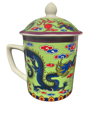 15685 - Set of Two Tea Mug Green w/ Blue Dragon |10-15| |Pod 3-27|