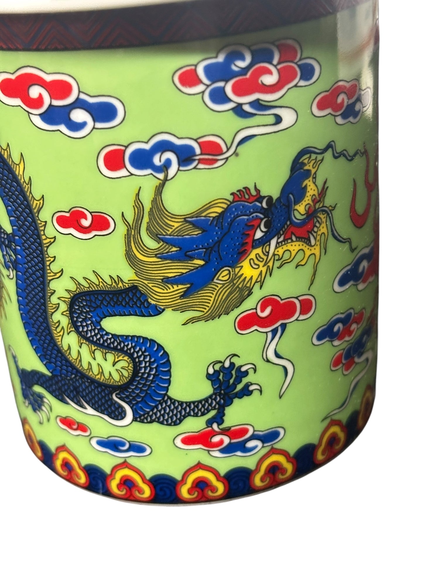 15685 - Set of Two Tea Mug Green w/ Blue Dragon |10-15| |Pod 3-27|