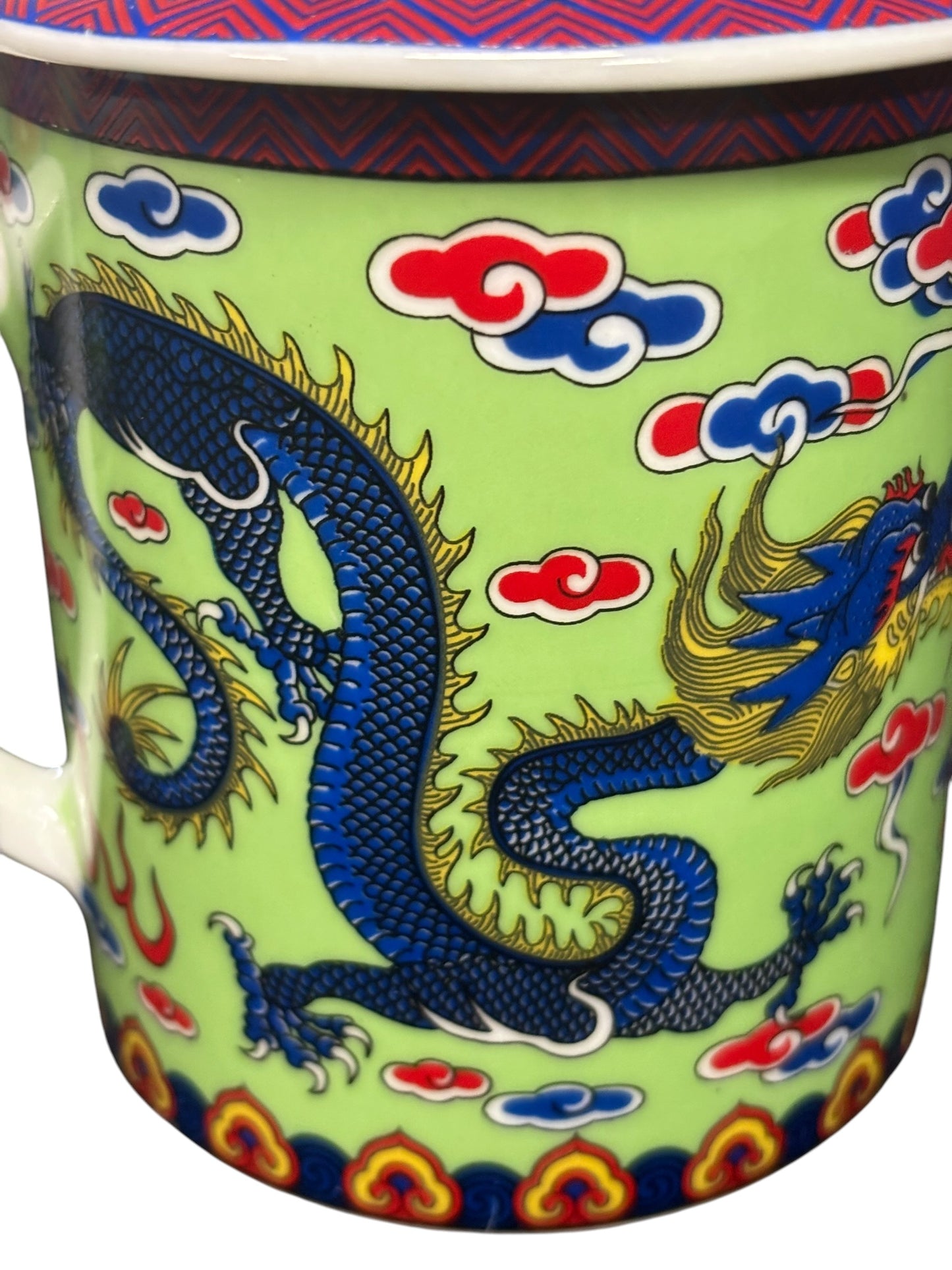 15685 - Set of Two Tea Mug Green w/ Blue Dragon |10-15| |Pod 3-27|