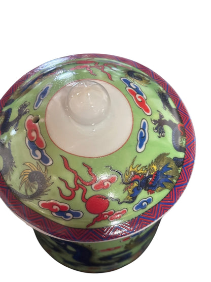 15685 - Set of Two Tea Mug Green w/ Blue Dragon |10-15| |Pod 3-27|