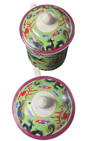 15685 - Set of Two Tea Mug Green w/ Blue Dragon |10-15| |Pod 3-27|