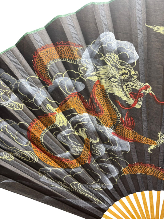 33664 - 35" Fan Black WALL WITH COLORFUL  Dragon |Box 10|
