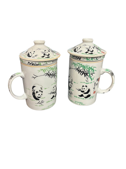 3545 - Set of Two Ceramic 10 oz Tea Cups Panda and Bamboo |10-15|